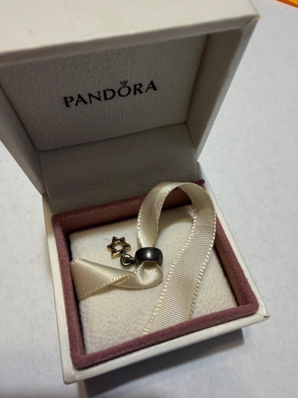 New! Pandora Charm with Gold Star of David and Silver Bail